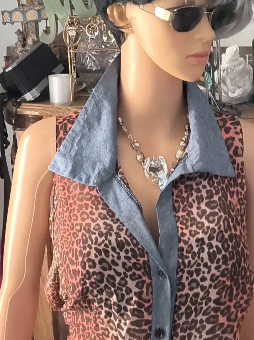 Women's Leopard Print Blouse DGny Size 1x